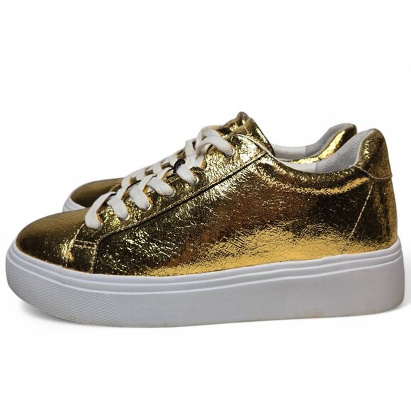 Schutz Mirka Metallic Gold Foil Sneakers Women's Flashy Shiny Chunky Platform 9B - Picture 1 of 9